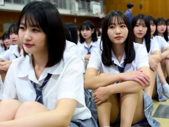 【エロ漫画】ローアングルカメラ 盗撮 全校集会 体育館 学生 制服少女 青春 日常