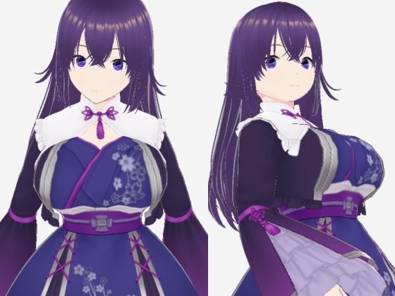 【エロ漫画】青紫の和模様ドレスの巨乳美女（セリフなし  3DCGモデル  イラスト集）